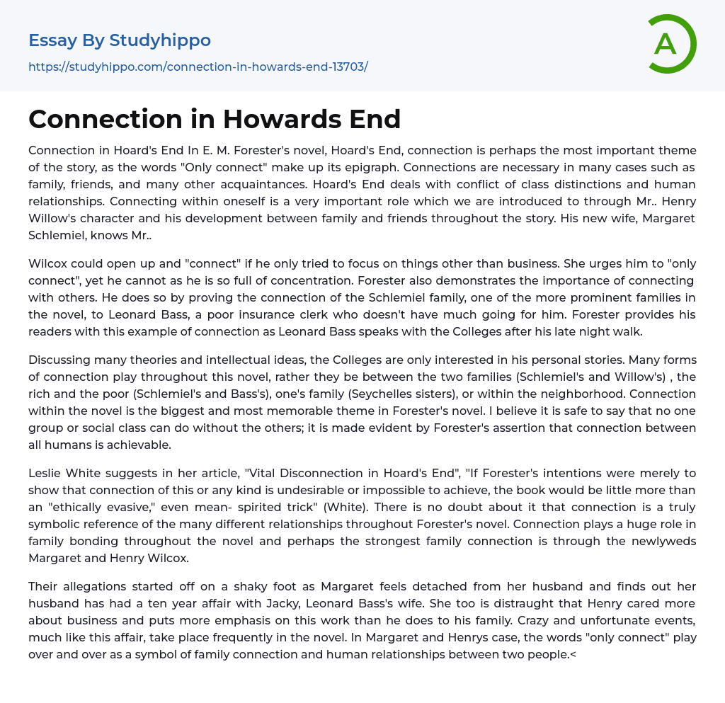 Connection in Howards End Essay Example