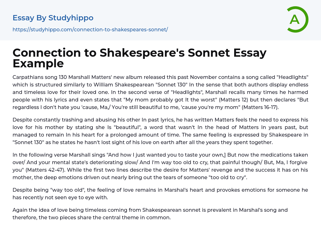 Connection to Shakespeare’s Sonnet Essay Example