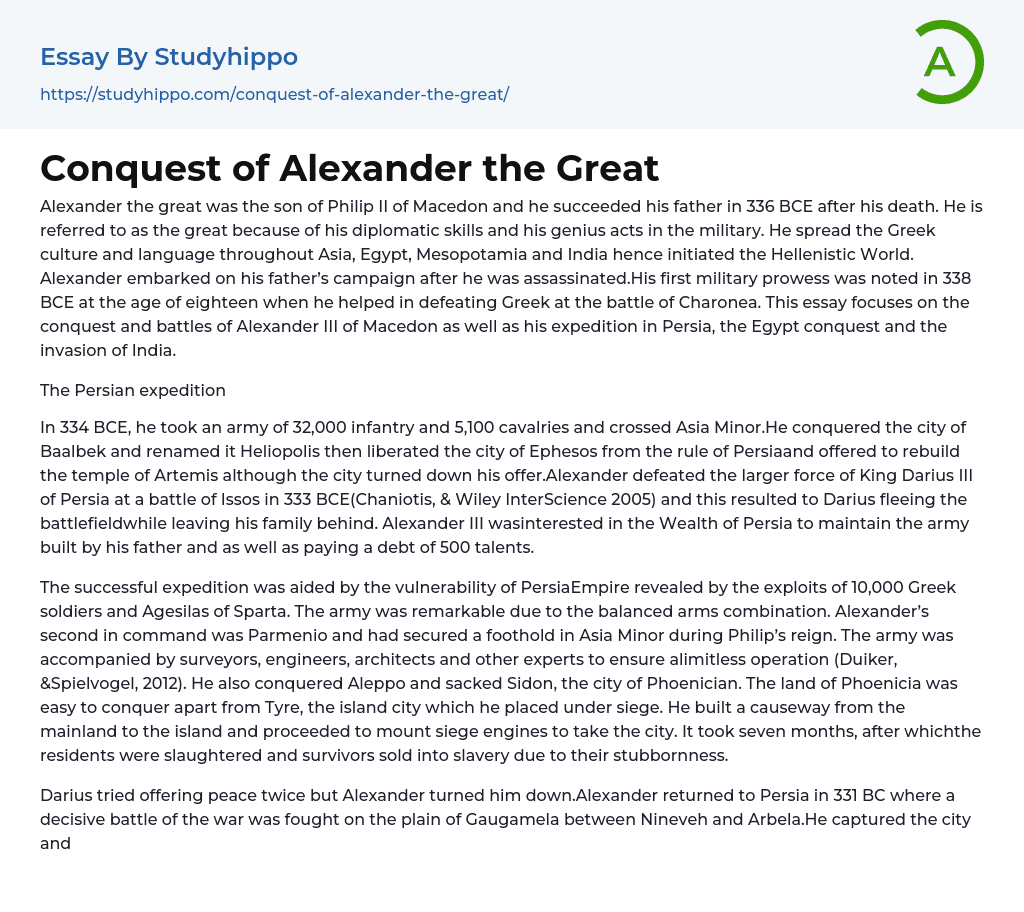 Conquest of Alexander the Great Essay Example
