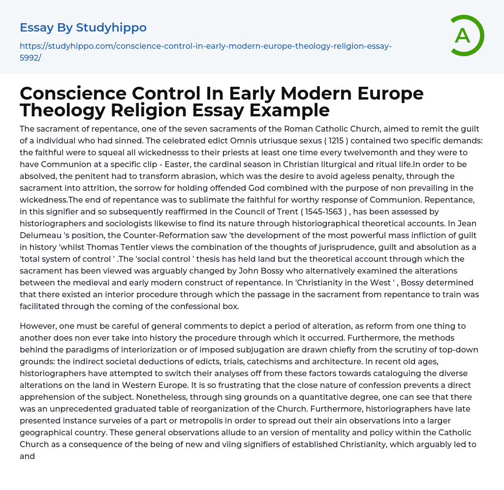 Conscience Control In Early Modern Europe Theology Religion Essay Example