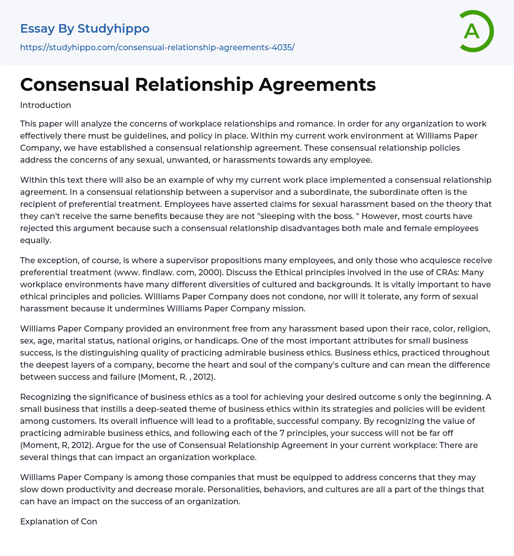 Consensual Relationship Agreements Essay Example