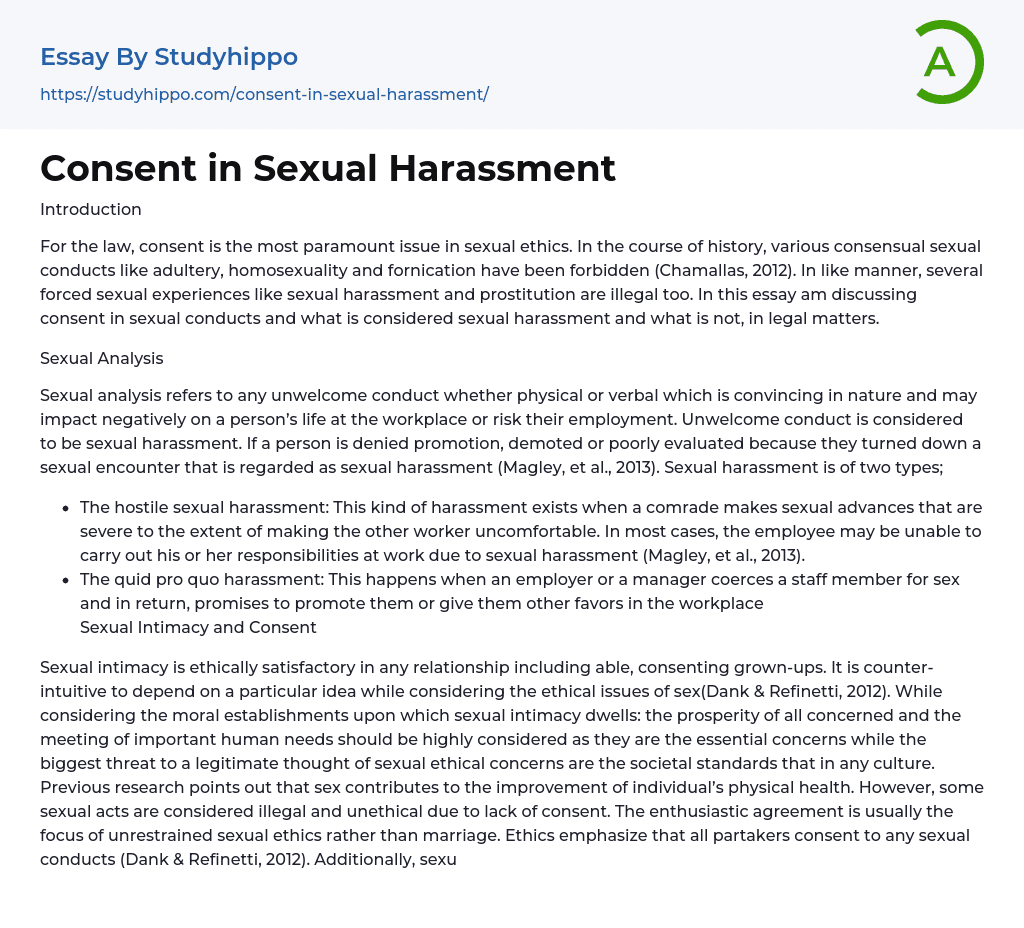 Consent in Sexual Harassment Essay Example