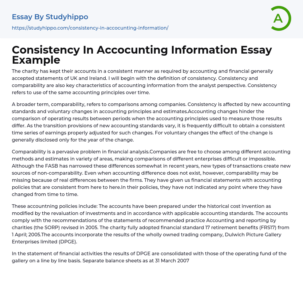 Consistency In Accocunting Information Essay Example