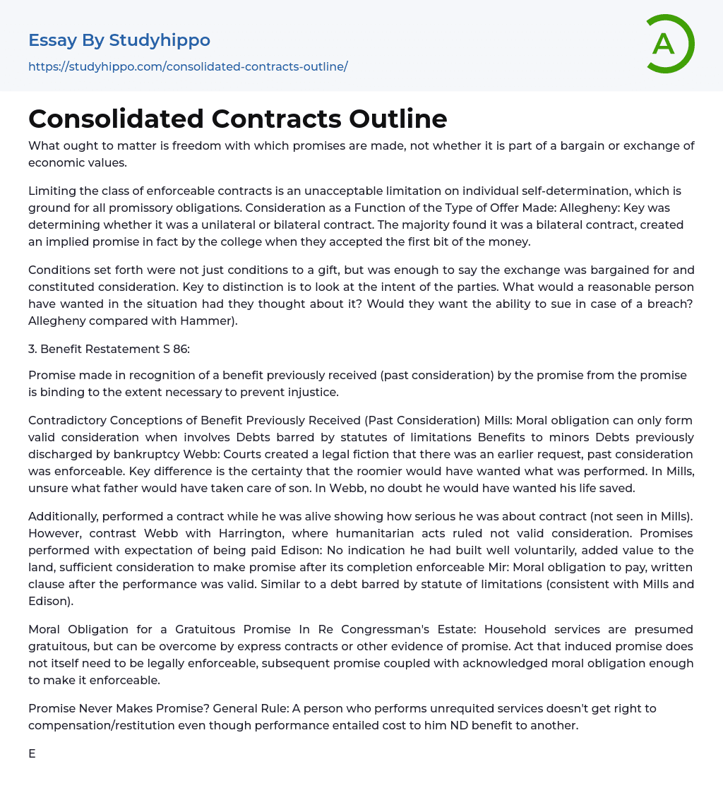 Consolidated Contracts Outline Essay Example