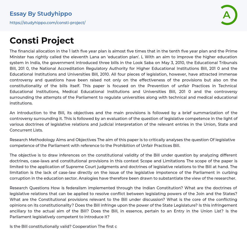 Consti Project Essay Example