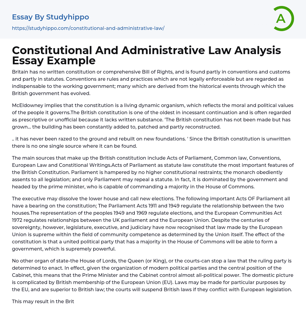 Constitutional And Administrative Law Analysis Essay Example