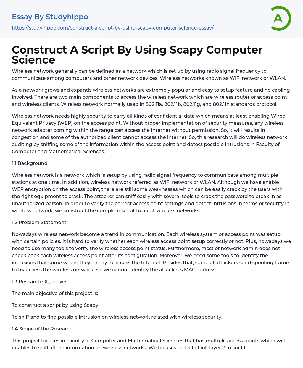 Construct A Script By Using Scapy Computer Science Essay Example