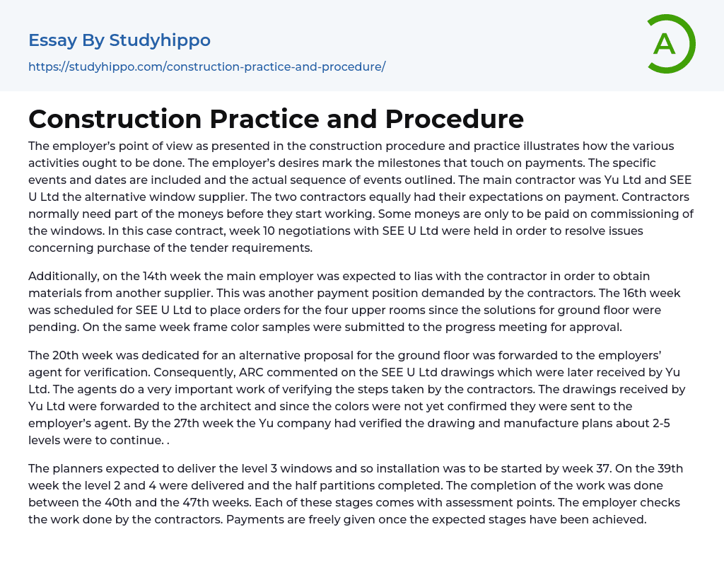 Construction Practice and Procedure Essay Example