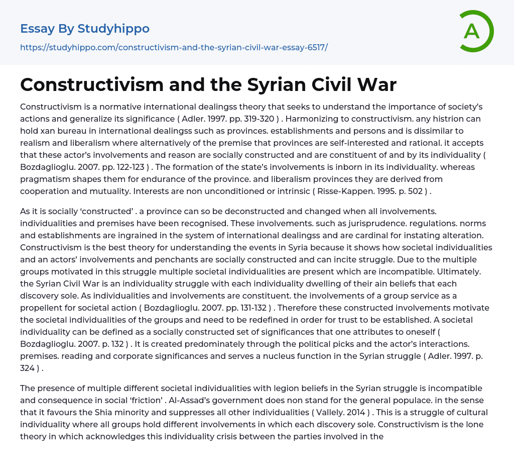 Constructivism and the Syrian Civil War Essay Example