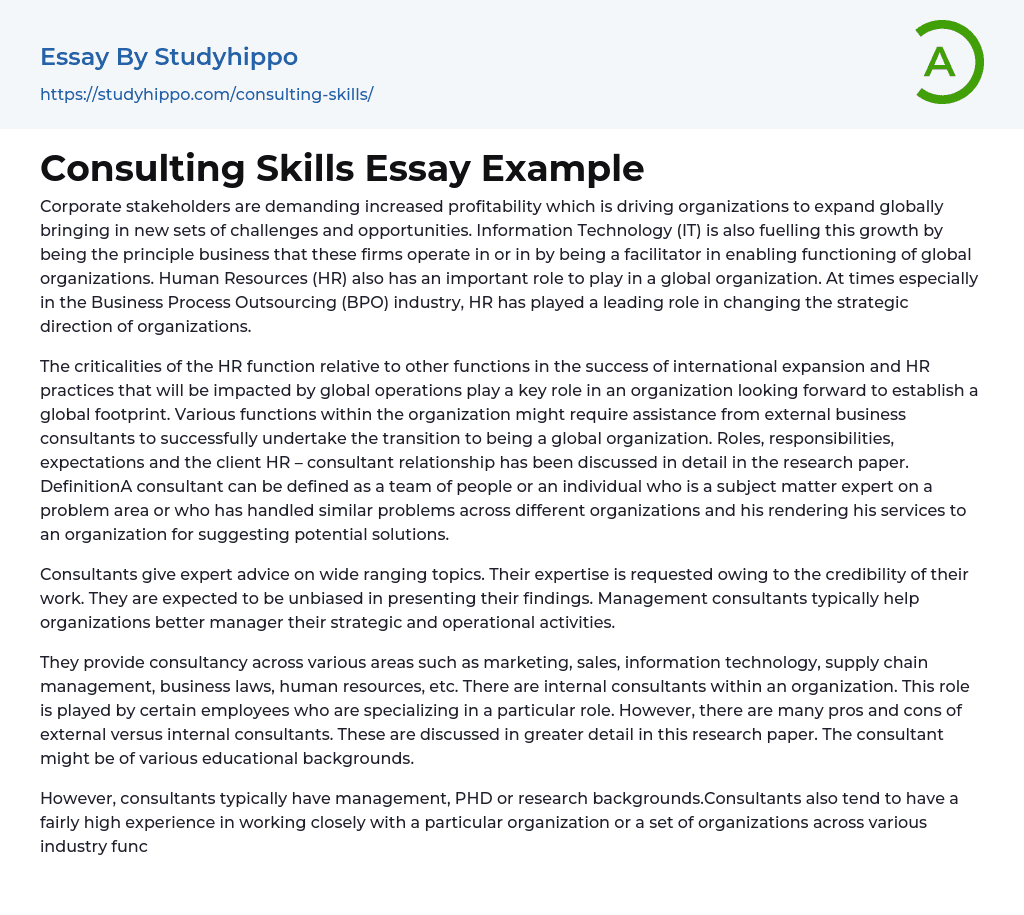 Consulting Skills Essay Example