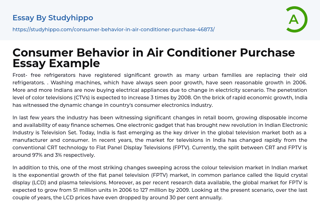 Consumer Behavior in Air Conditioner Purchase Essay Example