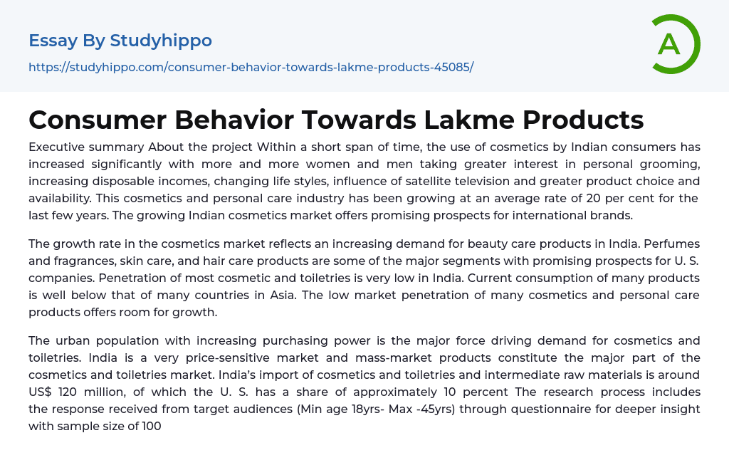 Consumer Behavior Towards Lakme Products Essay Example