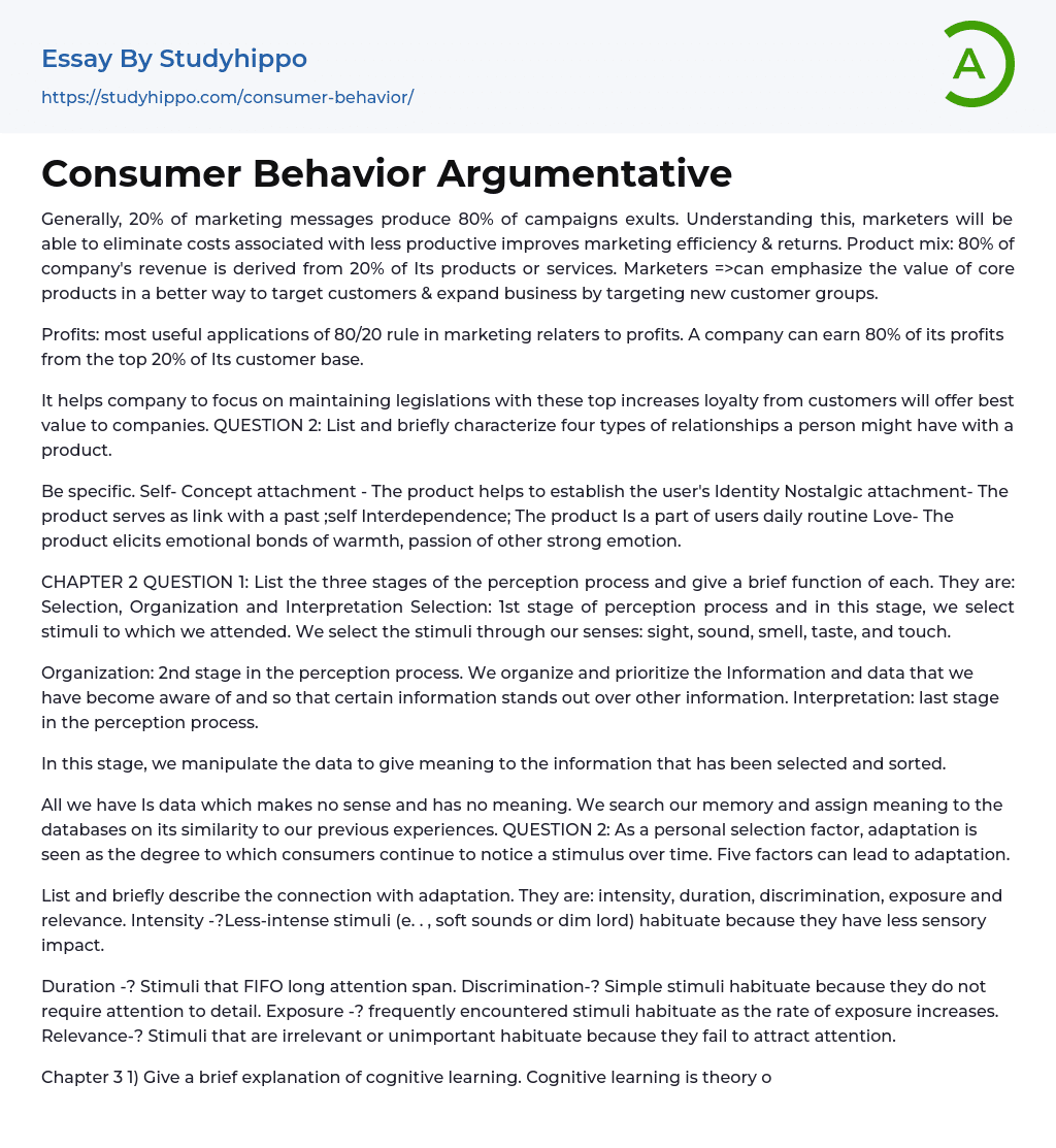 Consumer Behavior Argumentative Essay Example