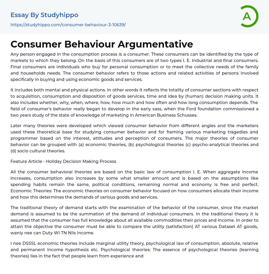 Consumer Behaviour Argumentative Essay Example