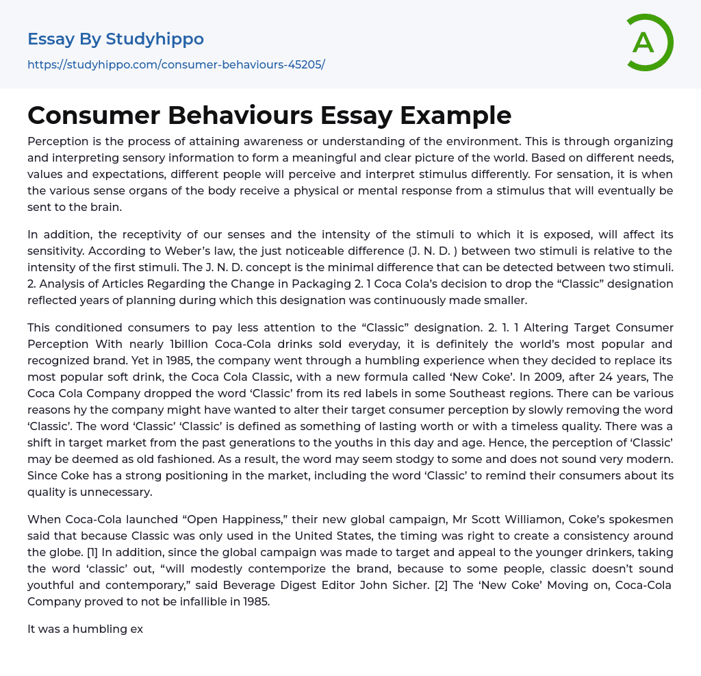 Consumer Behaviours Essay Example