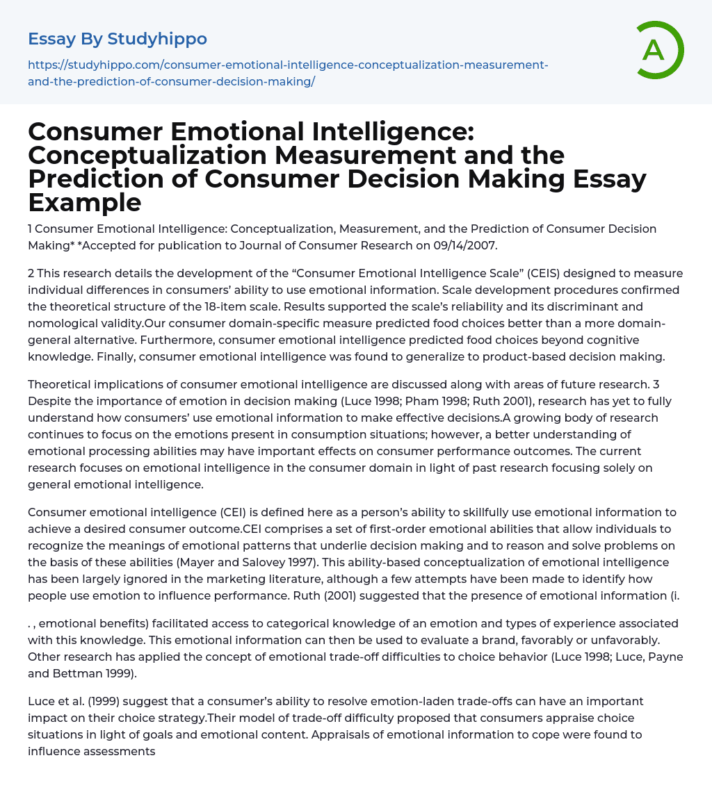 Consumer Emotional Intelligence: Scale Development and Decision Making