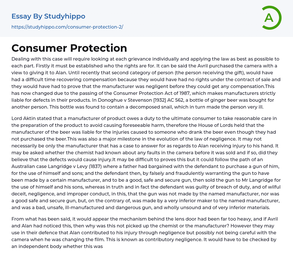 Consumer Protection Essay Example