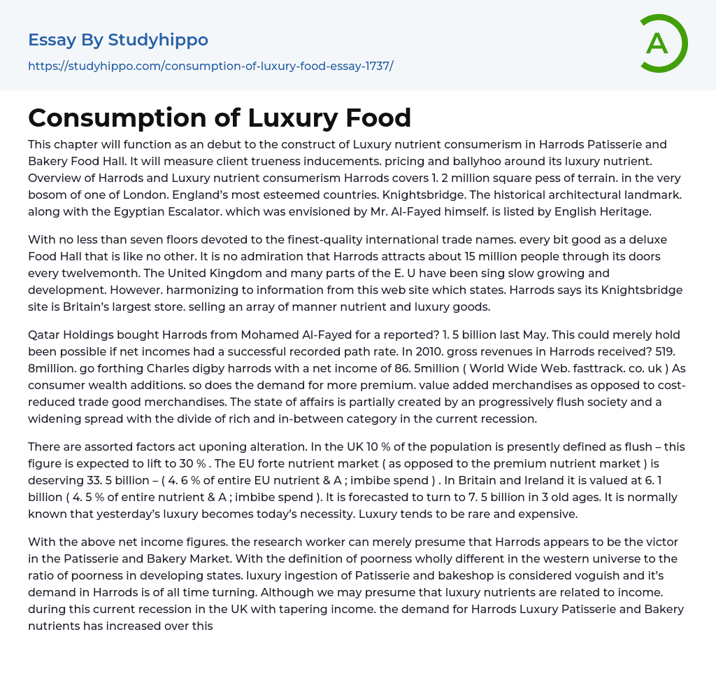 Consumption of Luxury Food Essay Example