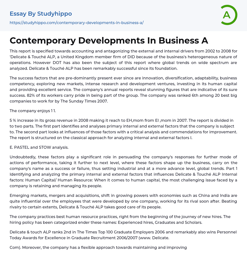 Contemporary Developments In Business A Essay Example