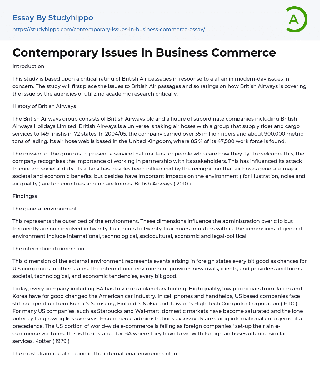 Contemporary Issues In Business Commerce Essay Example