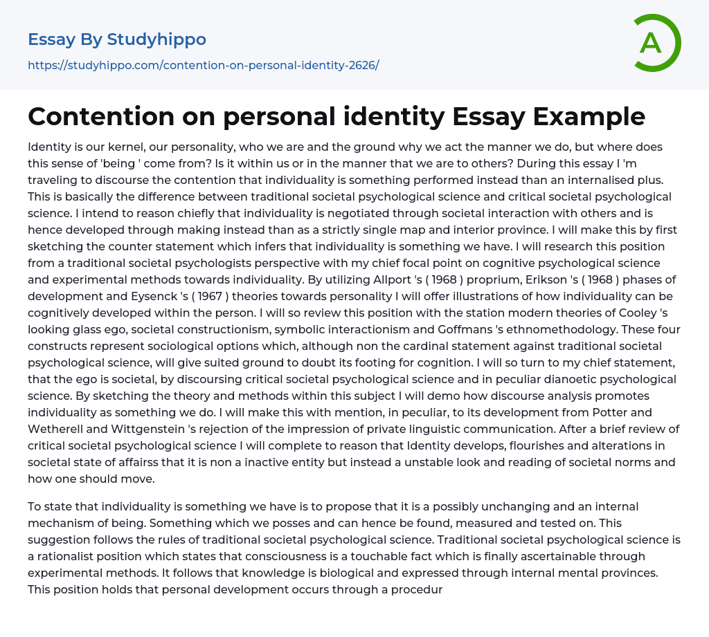 example of personal identity essay