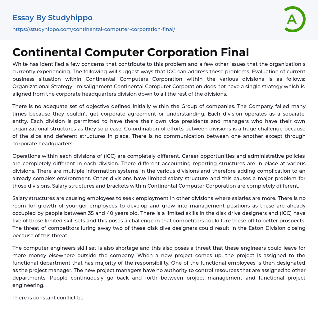 Continental Computer Corporation Final Essay Example
