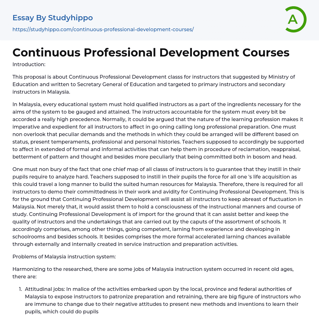 Continuous Professional Development Courses Essay Example