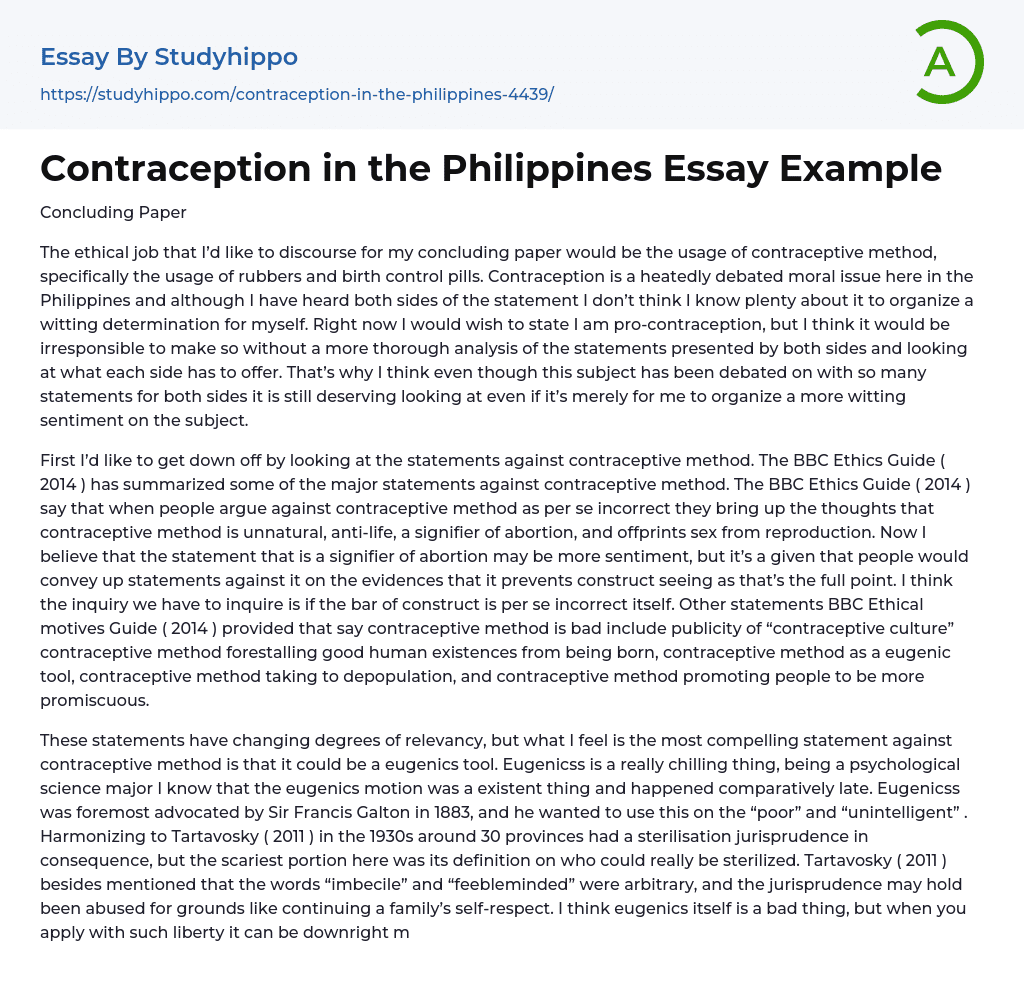 Contraception in the Philippines Essay Example