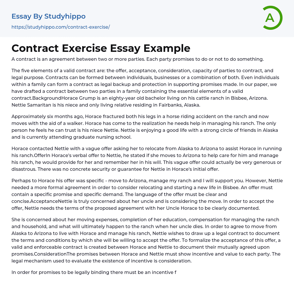 Contract Exercise Essay Example