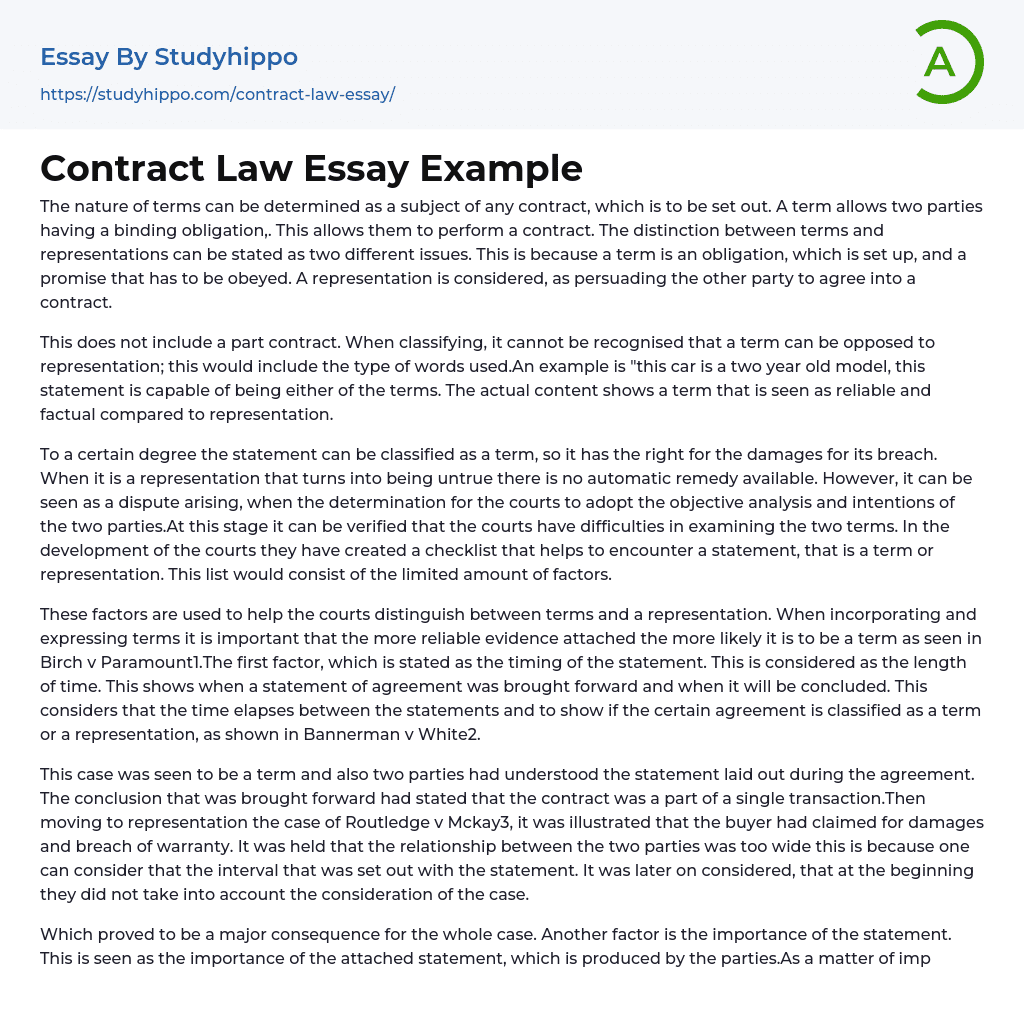 Contract Law Essay Example