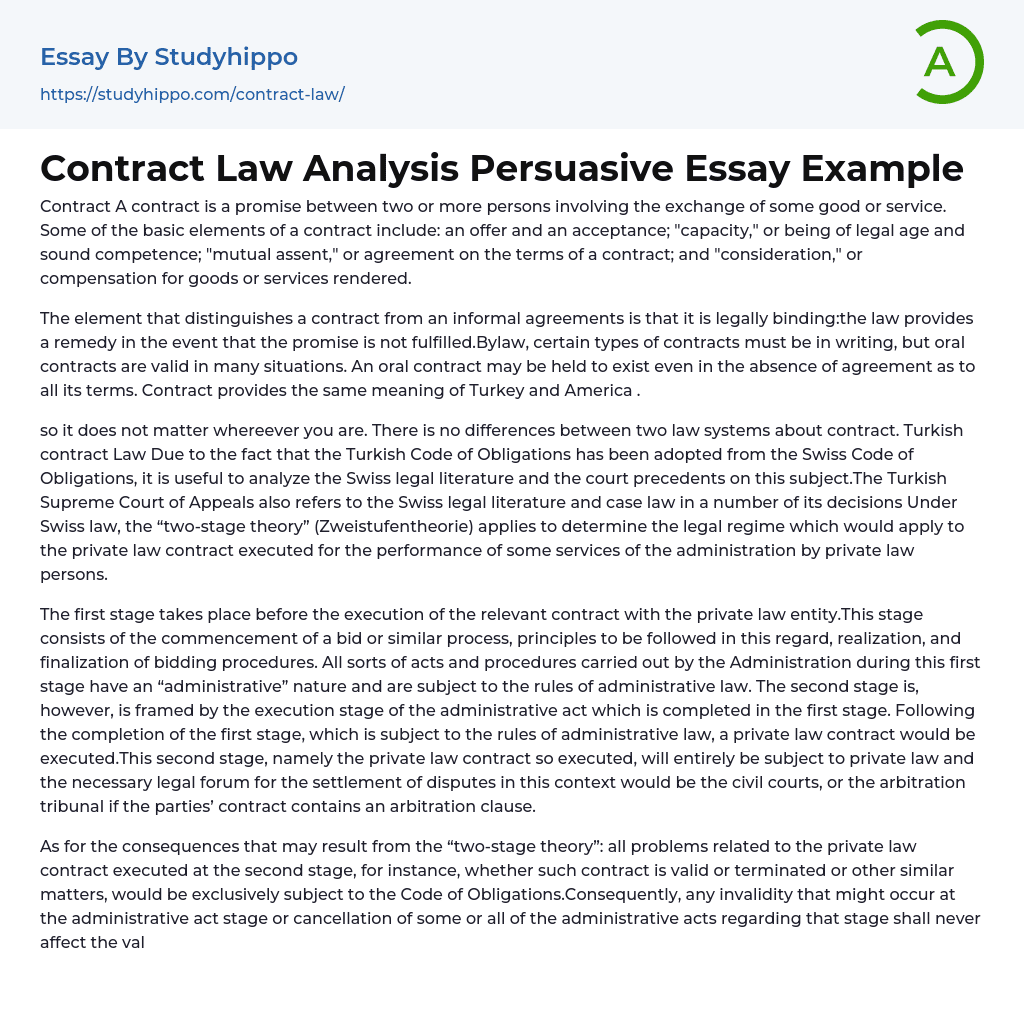 Contract Law Analysis Persuasive Essay Example