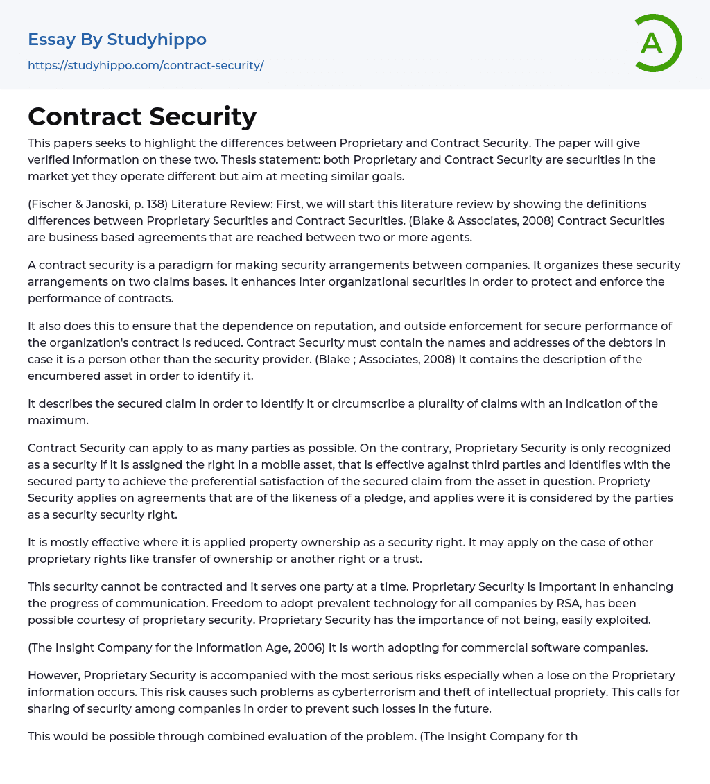 Contract Security Essay Example