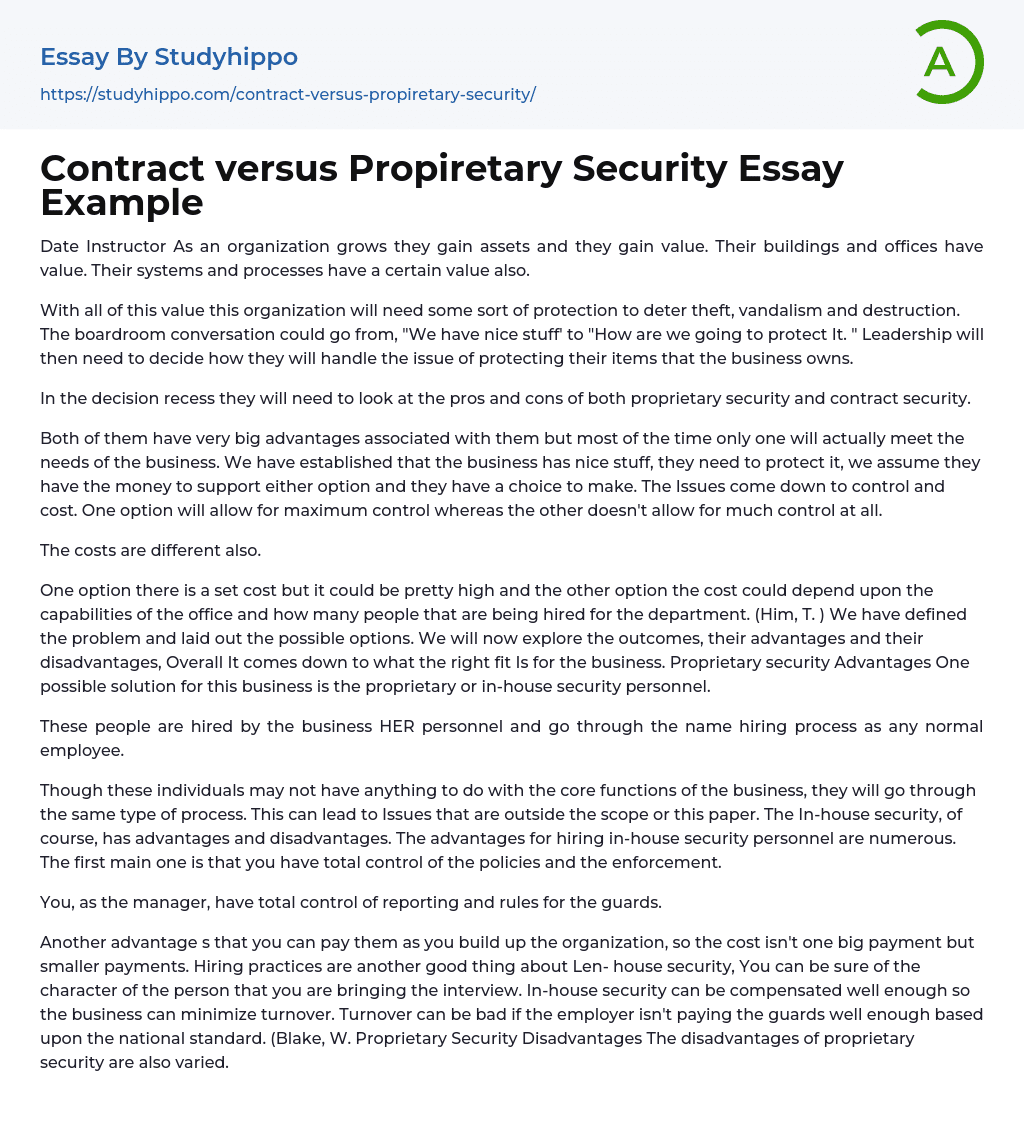 Contract versus Propiretary Security Essay Example