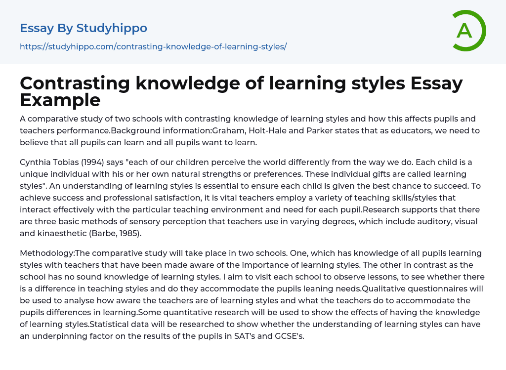 Contrasting knowledge of learning styles Essay Example