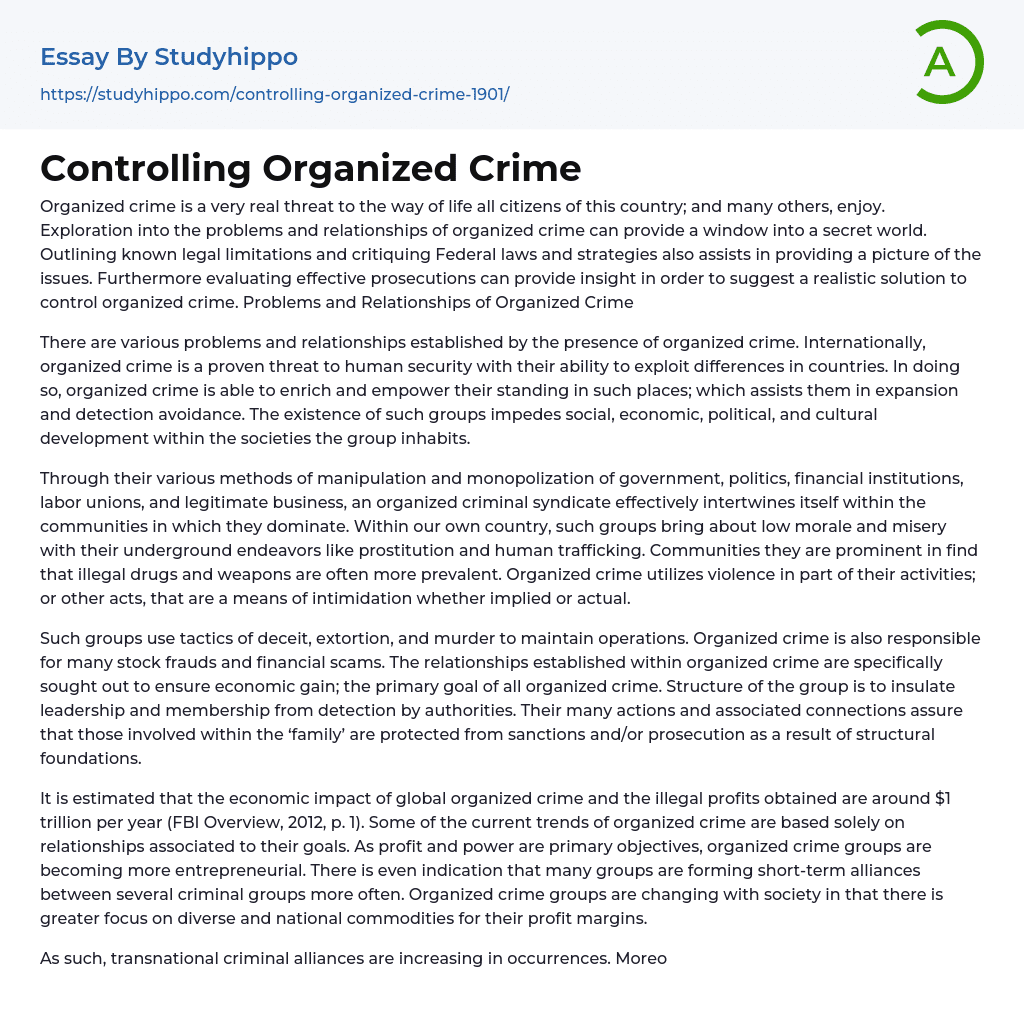 Controlling Organized Crime Essay Example