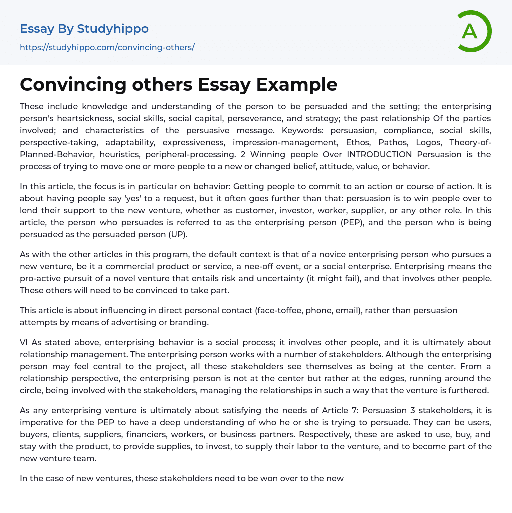 Convincing others Essay Example
