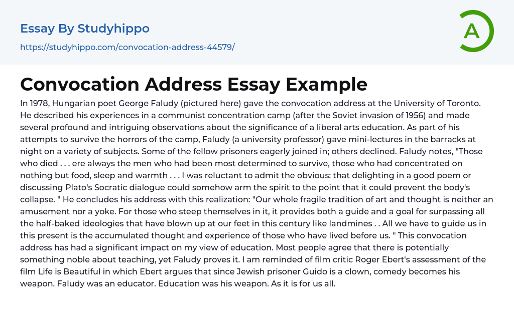 Convocation Address Essay Example