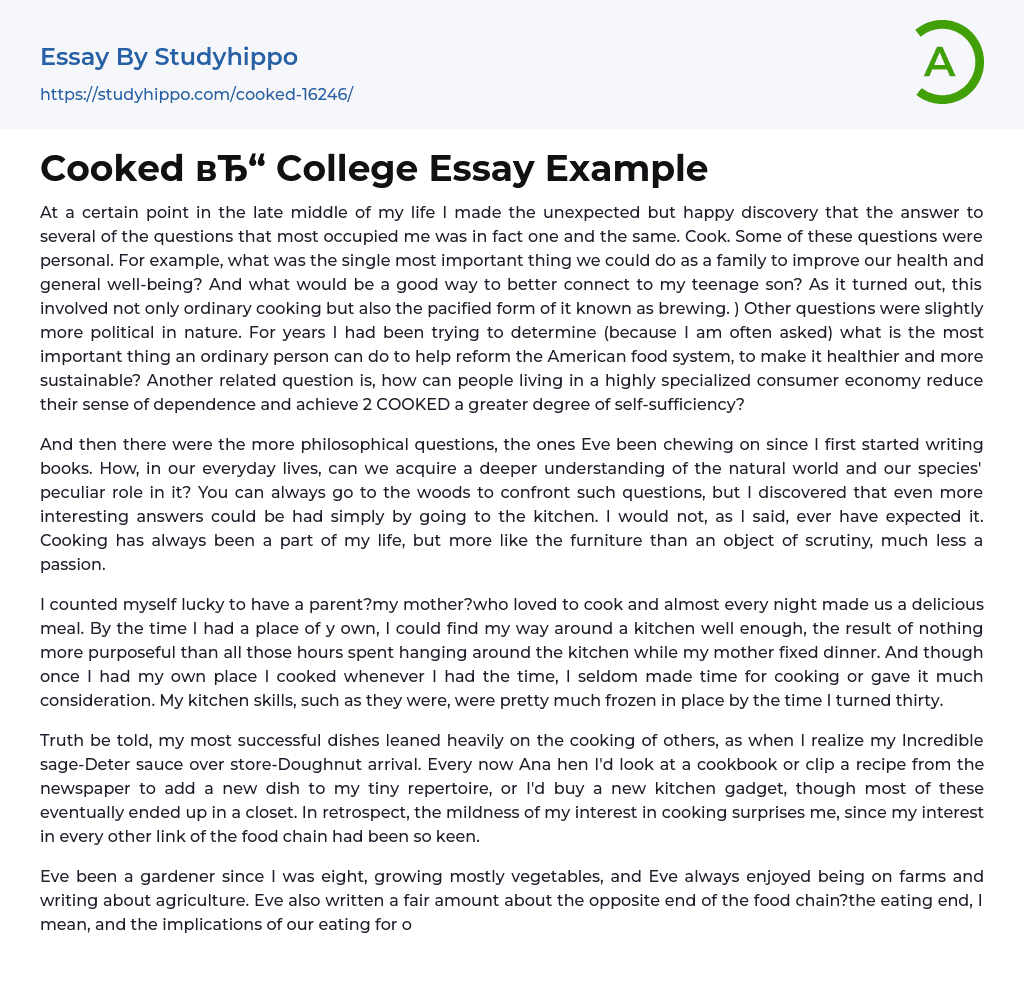 Cooked College Essay Example