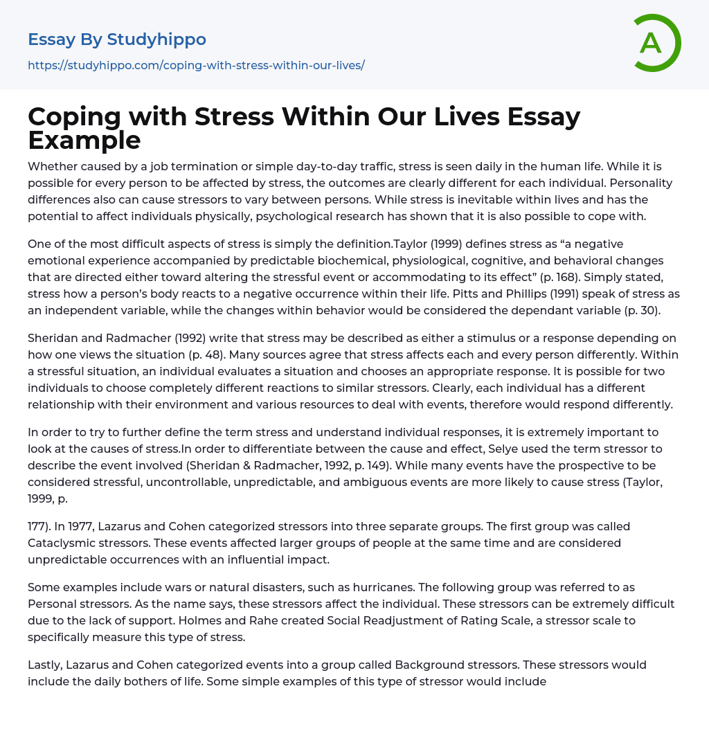 Coping with Stress Within Our Lives Essay Example