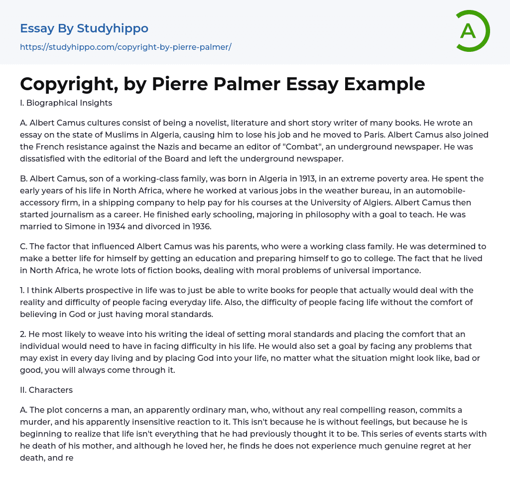 Copyright, by Pierre Palmer Essay Example