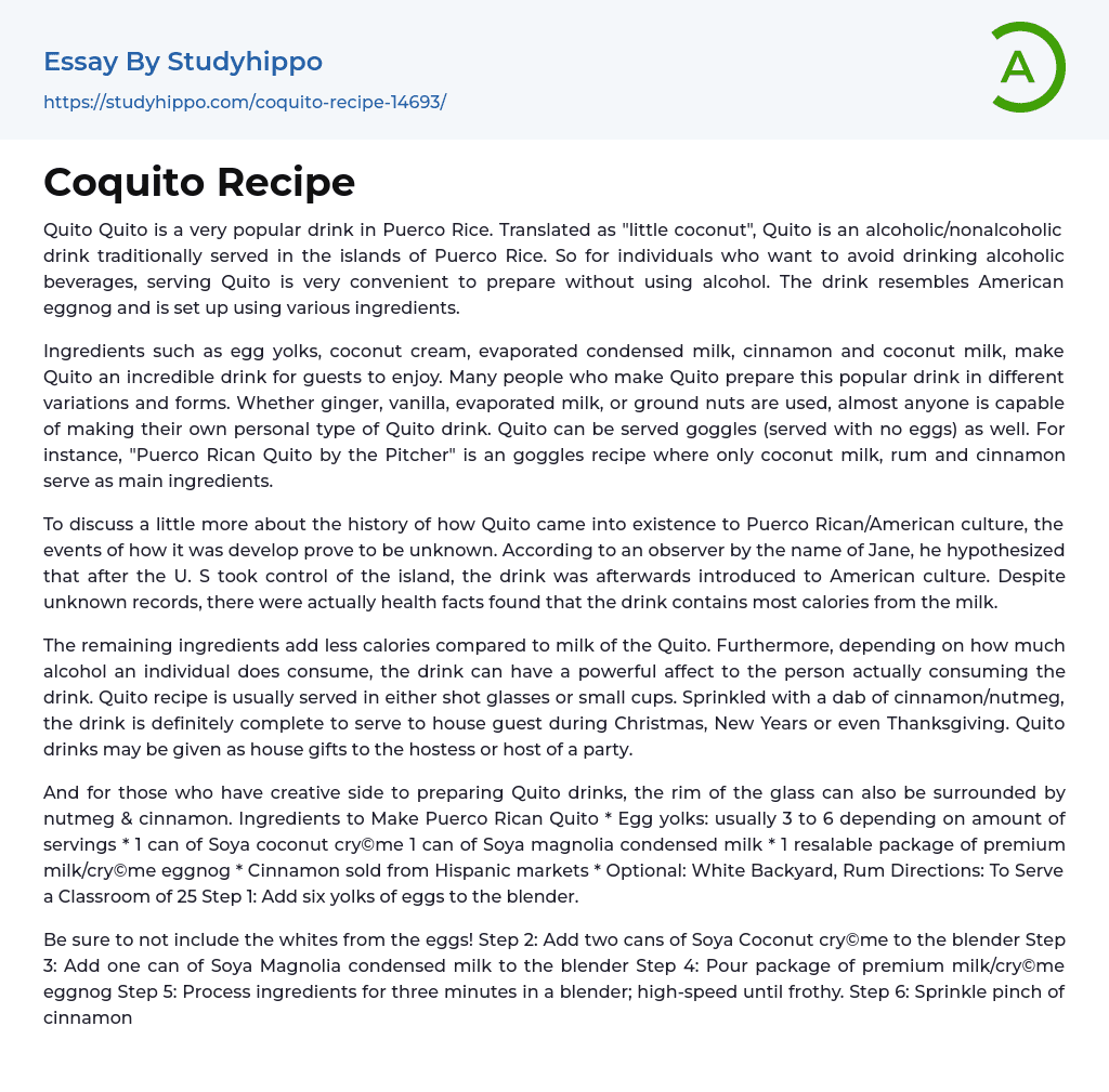 Coquito Recipe Essay Example