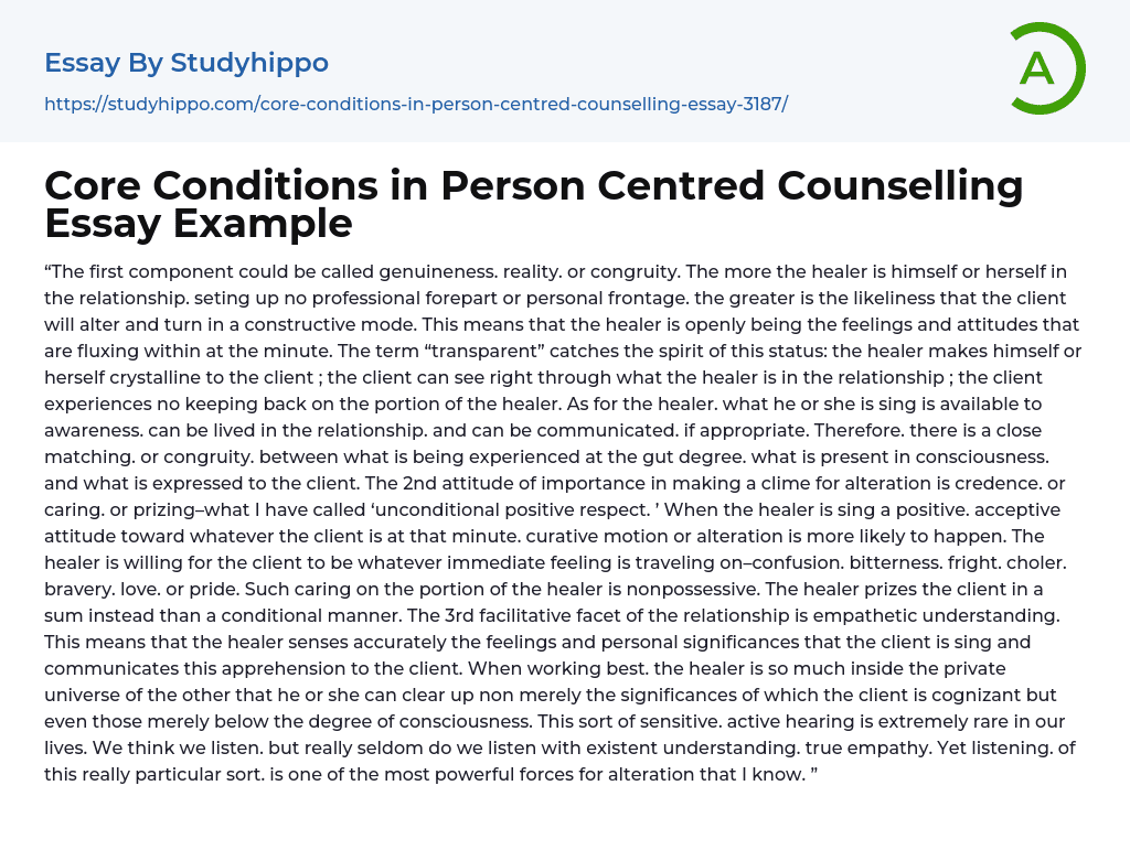 Core Conditions in Person Centred Counselling Essay Example