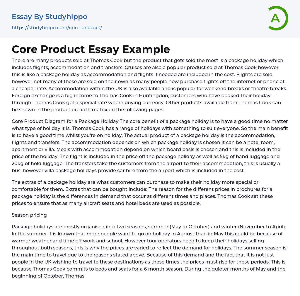 Core Product Essay Example