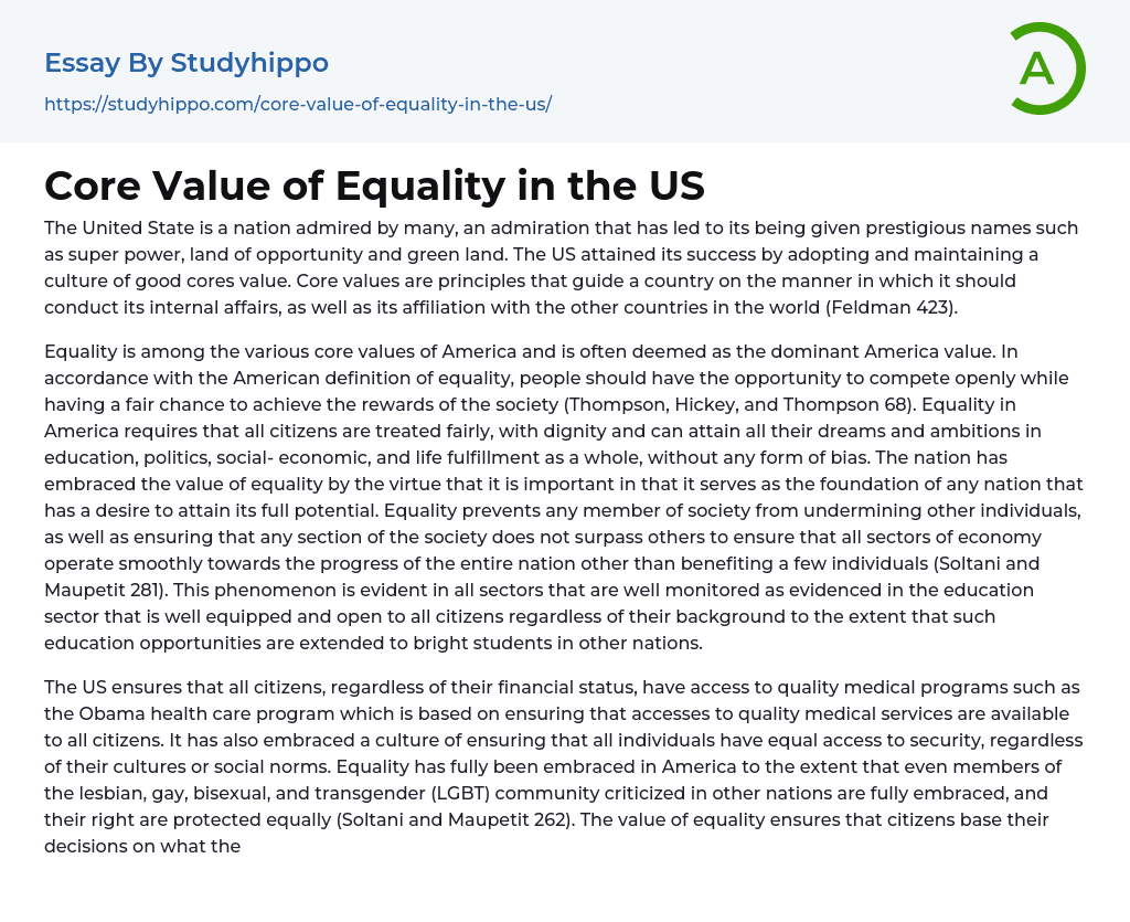Core Value of Equality in the US Essay Example