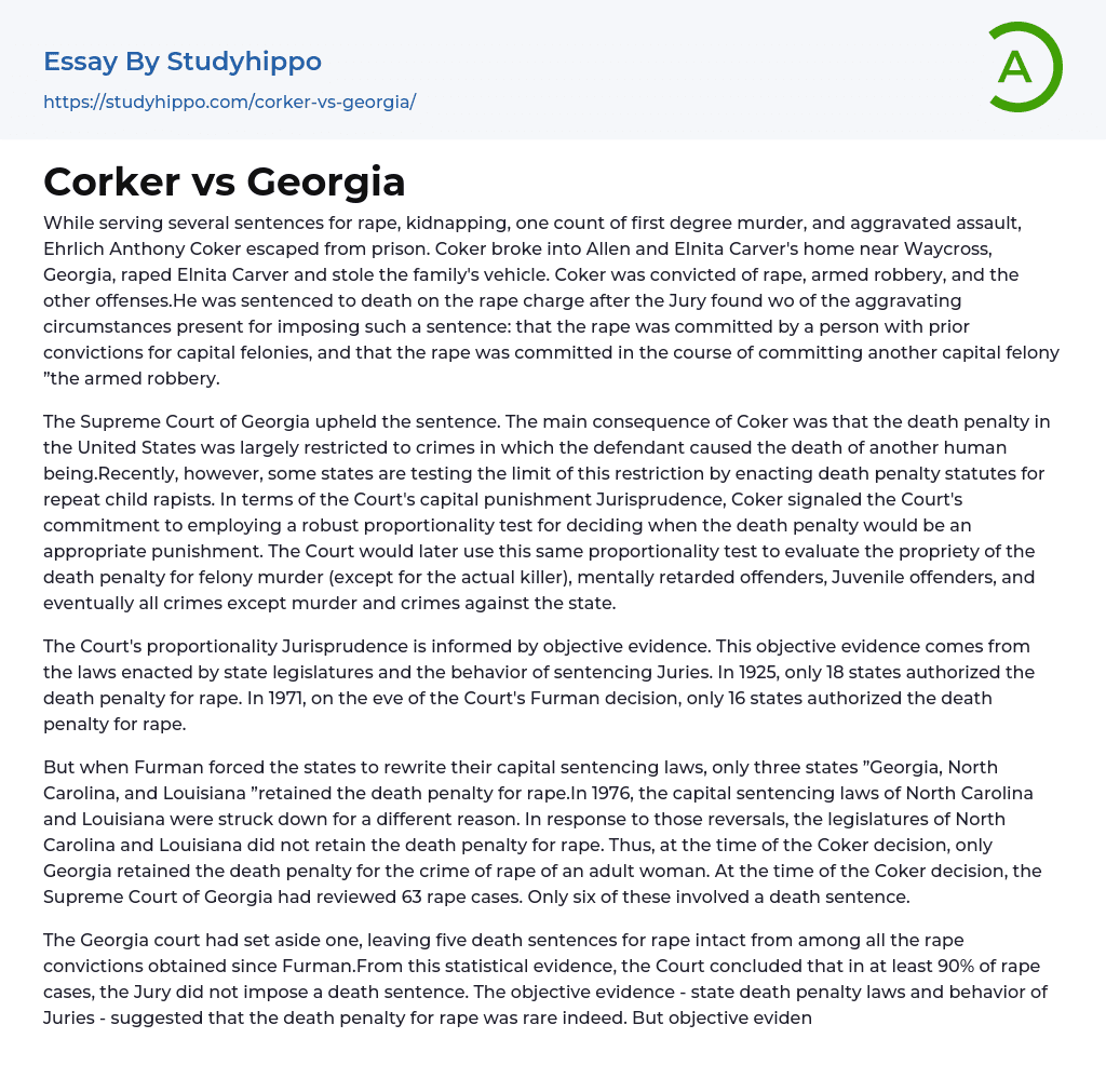 Corker vs Georgia Essay Example