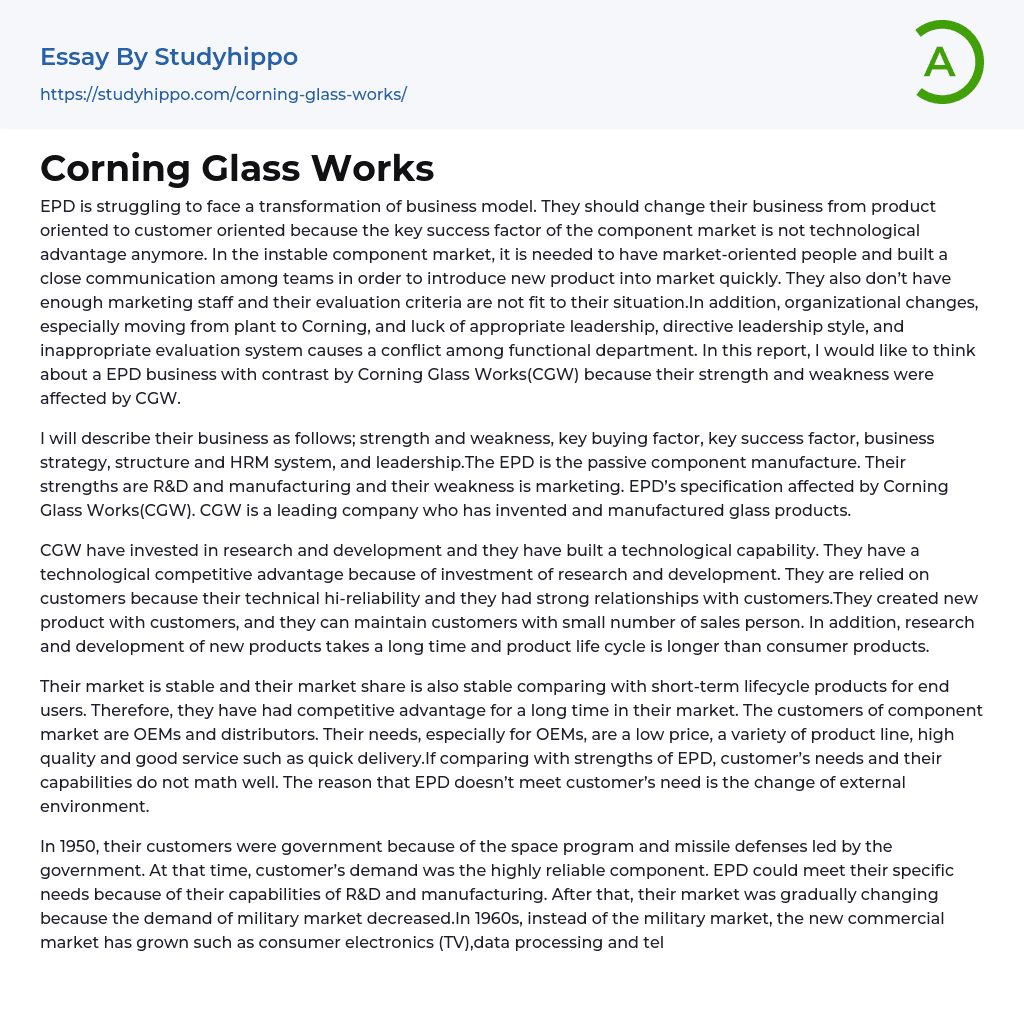 Corning Glass Works Essay Example