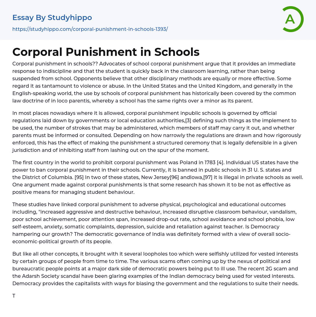 Corporal Punishment in Schools Essay Example