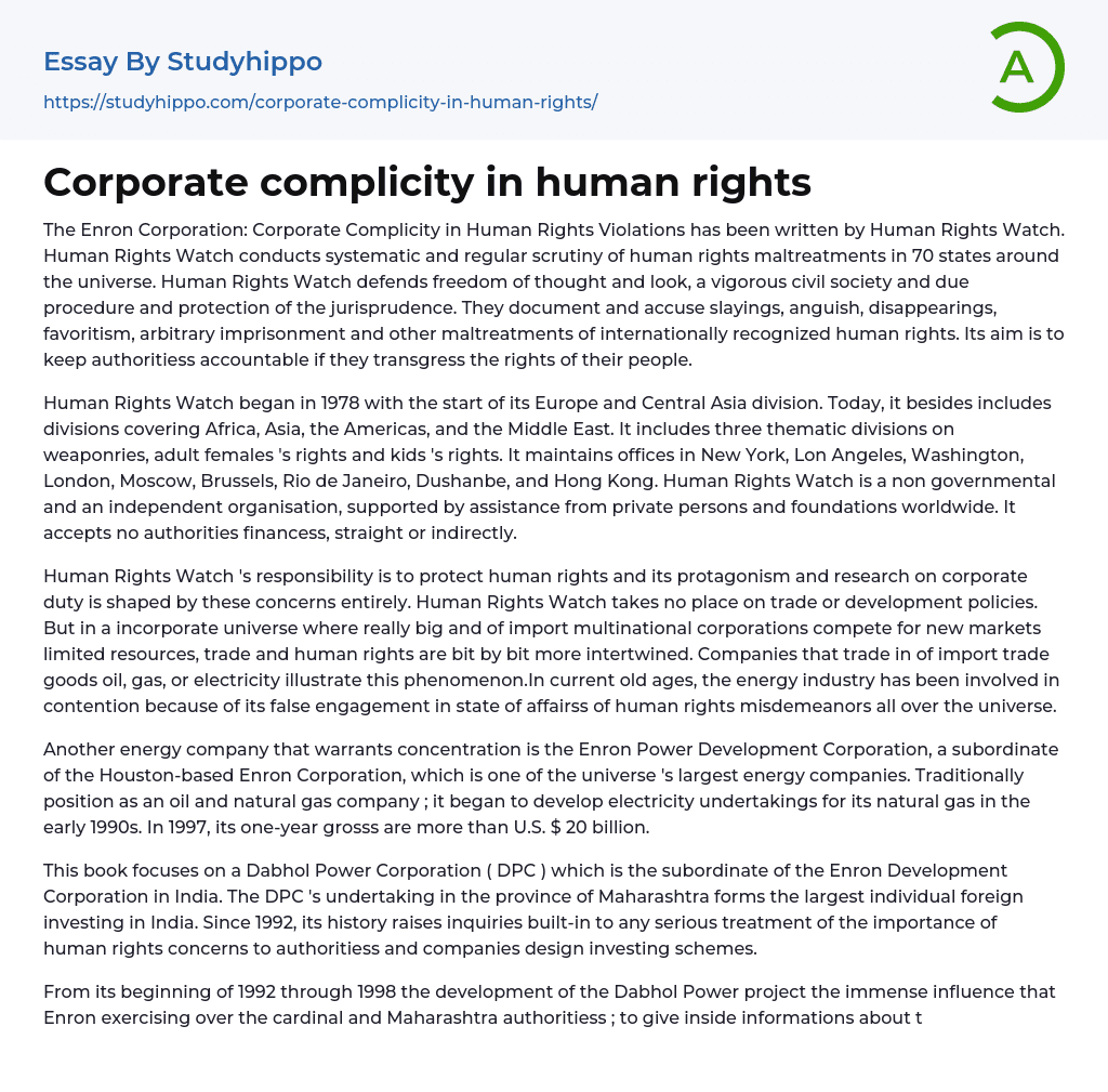 Corporate complicity in human rights Essay Example