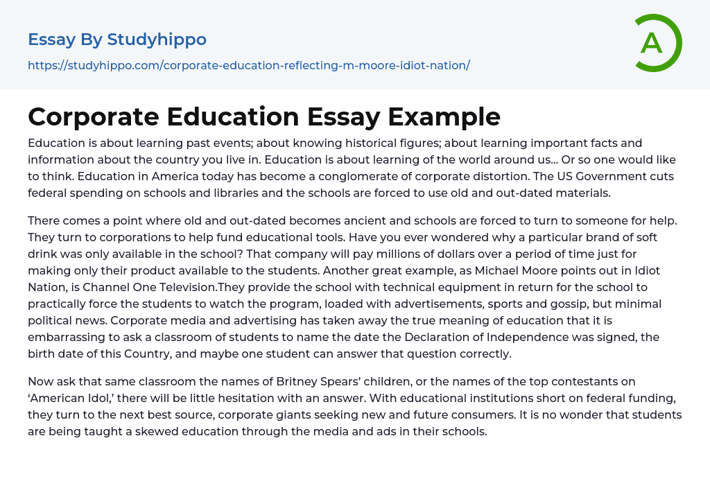 Corporate Education Essay Example