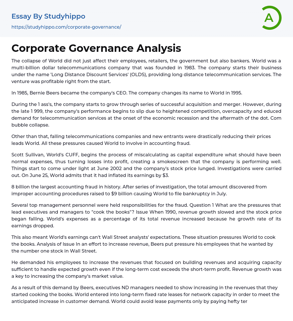 corporate governance strategy essay